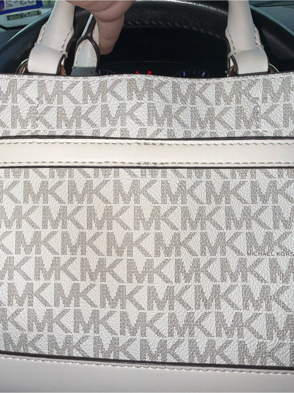 Michael Kors White Logo-Print Satchel with Gold MK Accent